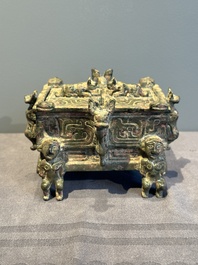 A Chinese archaic bronze ding-shaped cosmetic box, Spring and Autumn period