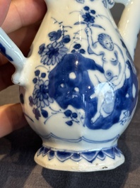 A Chinese blue and white 'nude figure' jug and cover, Kangxi, ca. 1680