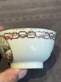 A Chinese famille rose 'Les Plaisirs du Printemps' cup and saucer, Qianlong