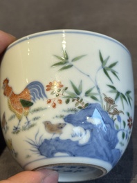A pair of extremely rare imperial Chinese doucai 'chicken' cups, Chenghua mark, Yongzheng/Qianlong