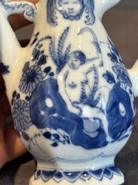 A Chinese blue and white 'nude figure' jug and cover, Kangxi, ca. 1680