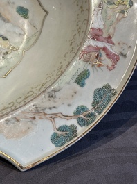 A fine Chinese famille rose oval 'go players' shaving bowl, Qianlong