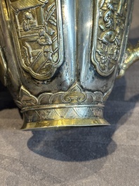 A Chinese parcel-gilt silver wine ewer for the Peranakan or Straits market,  Xuan Huang Hao 炫煌號 and An Yi Zao 安益造 mark, 19/20th C.