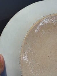 Three large oval Chinese crown-monogrammed puce-enamelled and gilt-decorated dishes, Qianlong