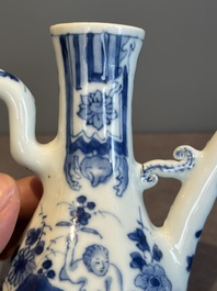 A Chinese blue and white 'nude figure' jug and cover, Kangxi, ca. 1680