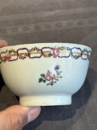 A Chinese famille rose 'Les Plaisirs du Printemps' cup and saucer, Qianlong
