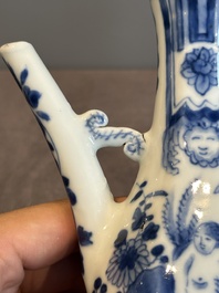 A Chinese blue and white 'nude figure' jug and cover, Kangxi, ca. 1680