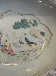 A fine Chinese famille rose oval 'go players' shaving bowl, Qianlong