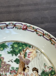 A Chinese famille rose 'Les Plaisirs du Printemps' cup and saucer, Qianlong