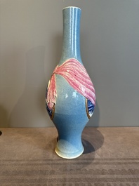 A rare Chinese blue, white and famille rose vase with landscape design, Guangxu mark, dated 1908