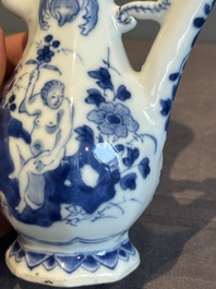 A Chinese blue and white 'nude figure' jug and cover, Kangxi, ca. 1680