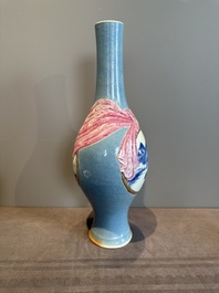 A rare Chinese blue, white and famille rose vase with landscape design, Guangxu mark, dated 1908