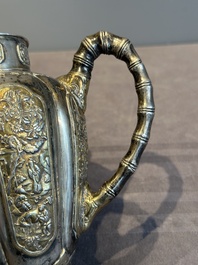 A Chinese parcel-gilt silver wine ewer for the Peranakan or Straits market,  Xuan Huang Hao 炫煌號 and An Yi Zao 安益造 mark, 19/20th C.