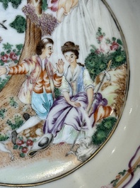 A Chinese famille rose 'Les Plaisirs du Printemps' cup and saucer, Qianlong