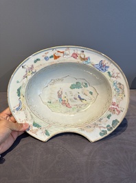 A fine Chinese famille rose oval 'go players' shaving bowl, Qianlong