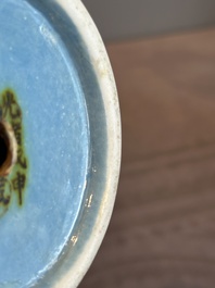 A rare Chinese blue, white and famille rose vase with landscape design, Guangxu mark, dated 1908