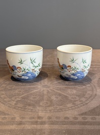 A pair of extremely rare imperial Chinese doucai 'chicken' cups, Chenghua mark, Yongzheng/Qianlong