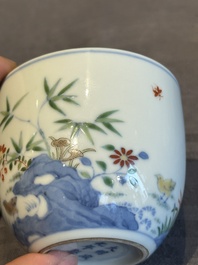 A pair of extremely rare imperial Chinese doucai 'chicken' cups, Chenghua mark, Yongzheng/Qianlong