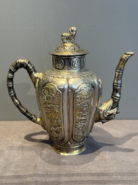 A Chinese parcel-gilt silver wine ewer for the Peranakan or Straits market,  Xuan Huang Hao 炫煌號 and An Yi Zao 安益造 mark, 19/20th C.