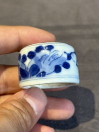 A Chinese blue and white 'Long Eliza' tea caddy and cover, artemisia leaf mark, Kangxi