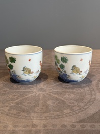 A pair of extremely rare imperial Chinese doucai 'chicken' cups, Chenghua mark, Yongzheng/Qianlong