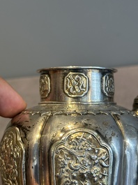 A Chinese parcel-gilt silver wine ewer for the Peranakan or Straits market,  Xuan Huang Hao 炫煌號 and An Yi Zao 安益造 mark, 19/20th C.