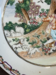 A Chinese famille rose 'Les Plaisirs du Printemps' cup and saucer, Qianlong