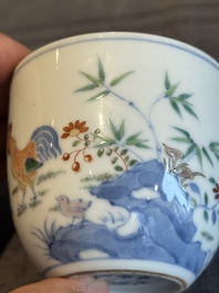 A pair of extremely rare imperial Chinese doucai 'chicken' cups, Chenghua mark, Yongzheng/Qianlong