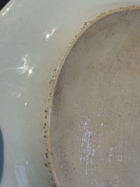 Three large oval Chinese crown-monogrammed puce-enamelled and gilt-decorated dishes, Qianlong