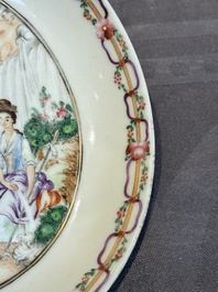 A Chinese famille rose 'Les Plaisirs du Printemps' cup and saucer, Qianlong