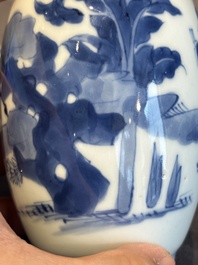 A Chinese blue and white silver-mounted 'Long Eliza' tea caddy and cover, Kangxi
