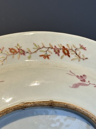 A fine Chinese famille rose oval 'go players' shaving bowl, Qianlong