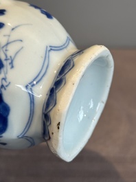 A Chinese blue and white 'nude figure' jug and cover, Kangxi, ca. 1680