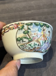 A Chinese famille rose 'Les Plaisirs du Printemps' cup and saucer, Qianlong