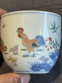 A pair of extremely rare imperial Chinese doucai 'chicken' cups, Chenghua mark, Yongzheng/Qianlong