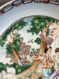 A Chinese famille rose 'Les Plaisirs du Printemps' cup and saucer, Qianlong