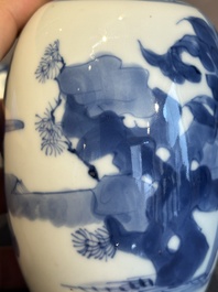 A Chinese blue and white silver-mounted 'Long Eliza' tea caddy and cover, Kangxi