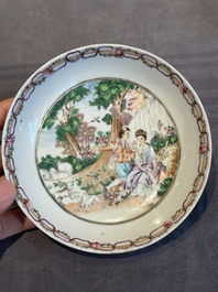 A Chinese famille rose 'Les Plaisirs du Printemps' cup and saucer, Qianlong