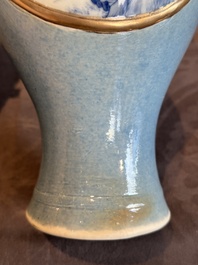 A rare Chinese blue, white and famille rose vase with landscape design, Guangxu mark, dated 1908
