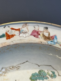 A fine Chinese famille rose oval 'go players' shaving bowl, Qianlong
