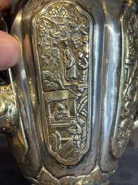 A Chinese parcel-gilt silver wine ewer for the Peranakan or Straits market,  Xuan Huang Hao 炫煌號 and An Yi Zao 安益造 mark, 19/20th C.