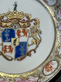 A pair of Chinese famille rose armorial saucers with the arms of Arendsma van Idsinga for the Dutch market, Qianlong
