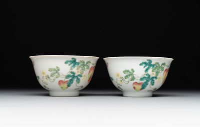 A pair of imperial Chinese famille rose 'balsam pear' bowls, Jiaqing mark and of the period