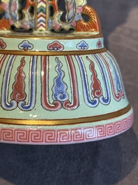 A rare Chinese famille rose Buddhist emblem altar ornament, Qianlong mark and of the period