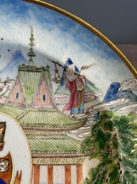 A pair of rare Chinese Canton famille rose armorial soup plates with the arms of Wight, ca. 1810