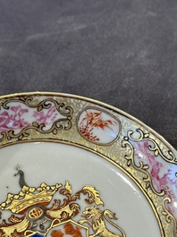 A pair of Chinese famille rose armorial saucers with the arms of Arendsma van Idsinga for the Dutch market, Qianlong