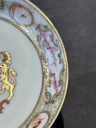 A pair of Chinese famille rose armorial saucers with the arms of Arendsma van Idsinga for the Dutch market, Qianlong