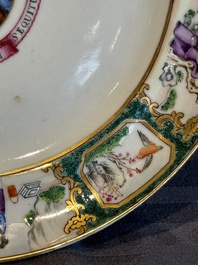 A pair of rare Chinese Canton famille rose armorial plates with the arms of Wight, ca. 1810