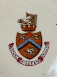 A pair of rare Chinese Canton famille rose armorial plates with the arms of Wight, ca. 1810