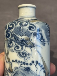 A large Chinese blue, white and copper-red 'zodiac' snuff bottle, squirrel mark, 19th C.